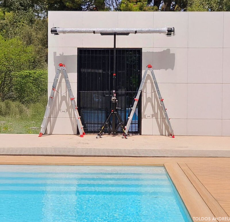 montaż markizy podnośnikiem elc oraz adapterem