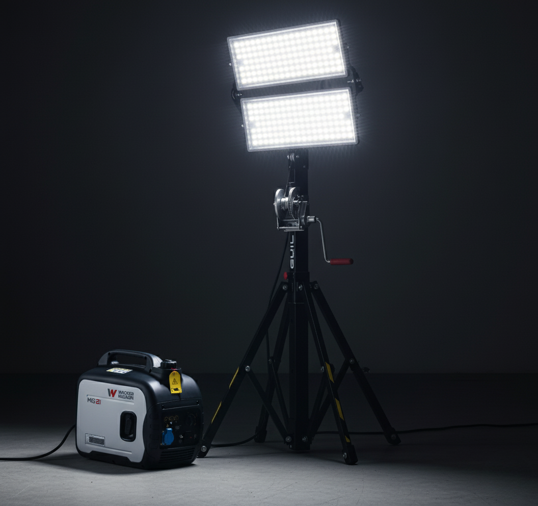 Mobilny Maszt oświetleniowy z agregatem prądotwórczym złożony