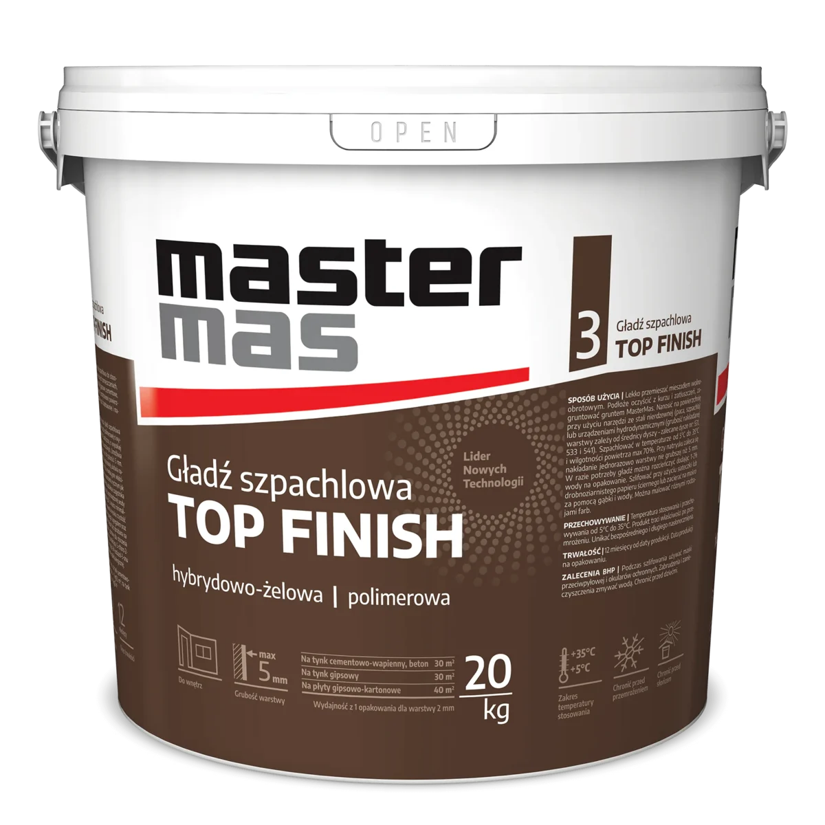 Gotowa gładź szpachlowa TOP FINISH MASter wiadro 20kg - Paleta 38 szt (760kg). | Darmowa dostawa - obrazek 2