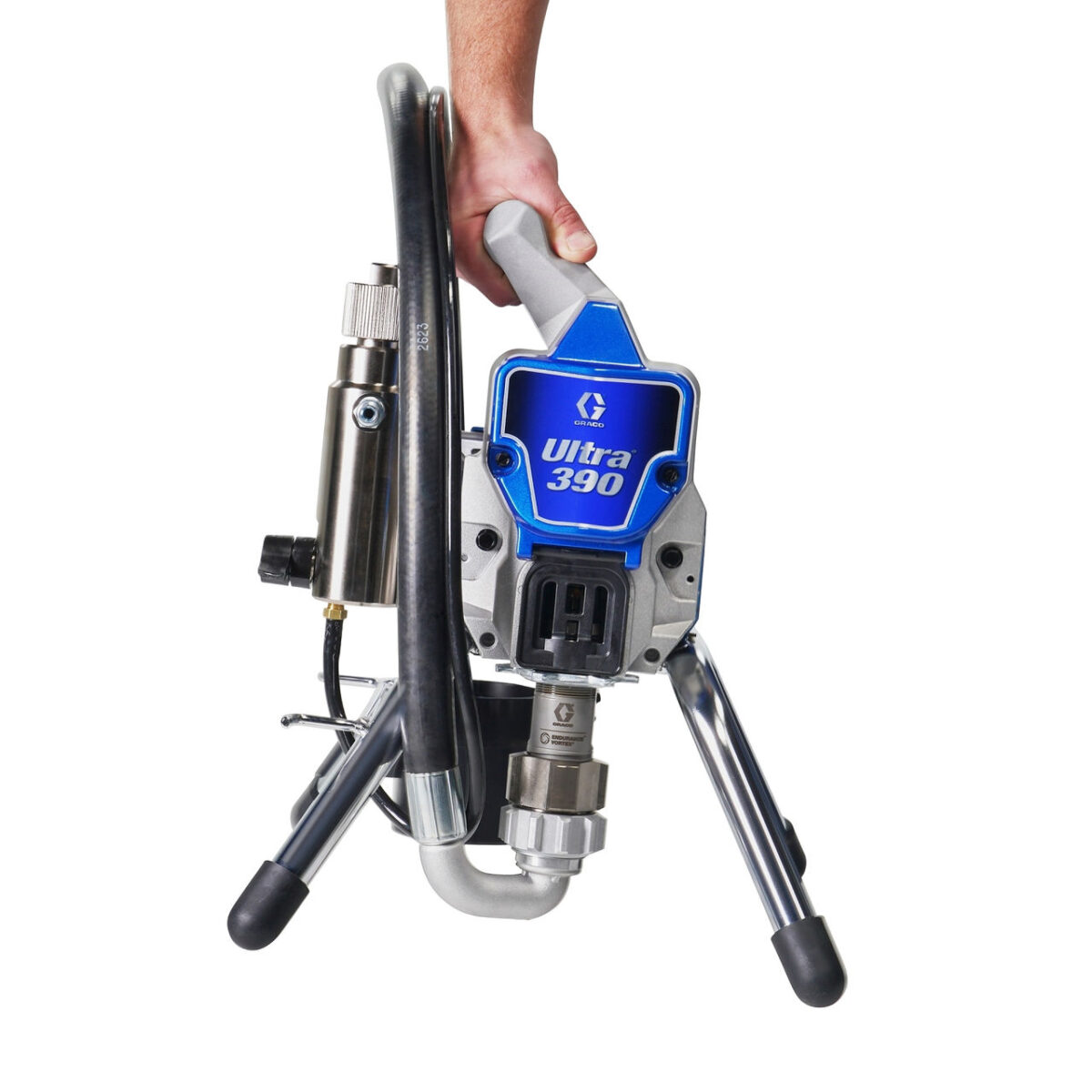 Agregat malarski Graco Ultra 390 Stand przygotowany do pracy przy malowaniu wnętrz