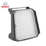 Kieszonkowa lampa akumulatorowa Magnum Battery XS 2300 lm, kompatybilna z systemem Bosch 18V, widok z przodu na soczewkowy klosz PC.