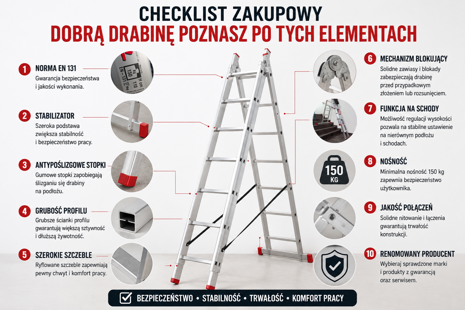 Checklist zakupowy drabiny aluminiowej – na co zwrócić uwagę przed zakupem drabiny do domu i pracy