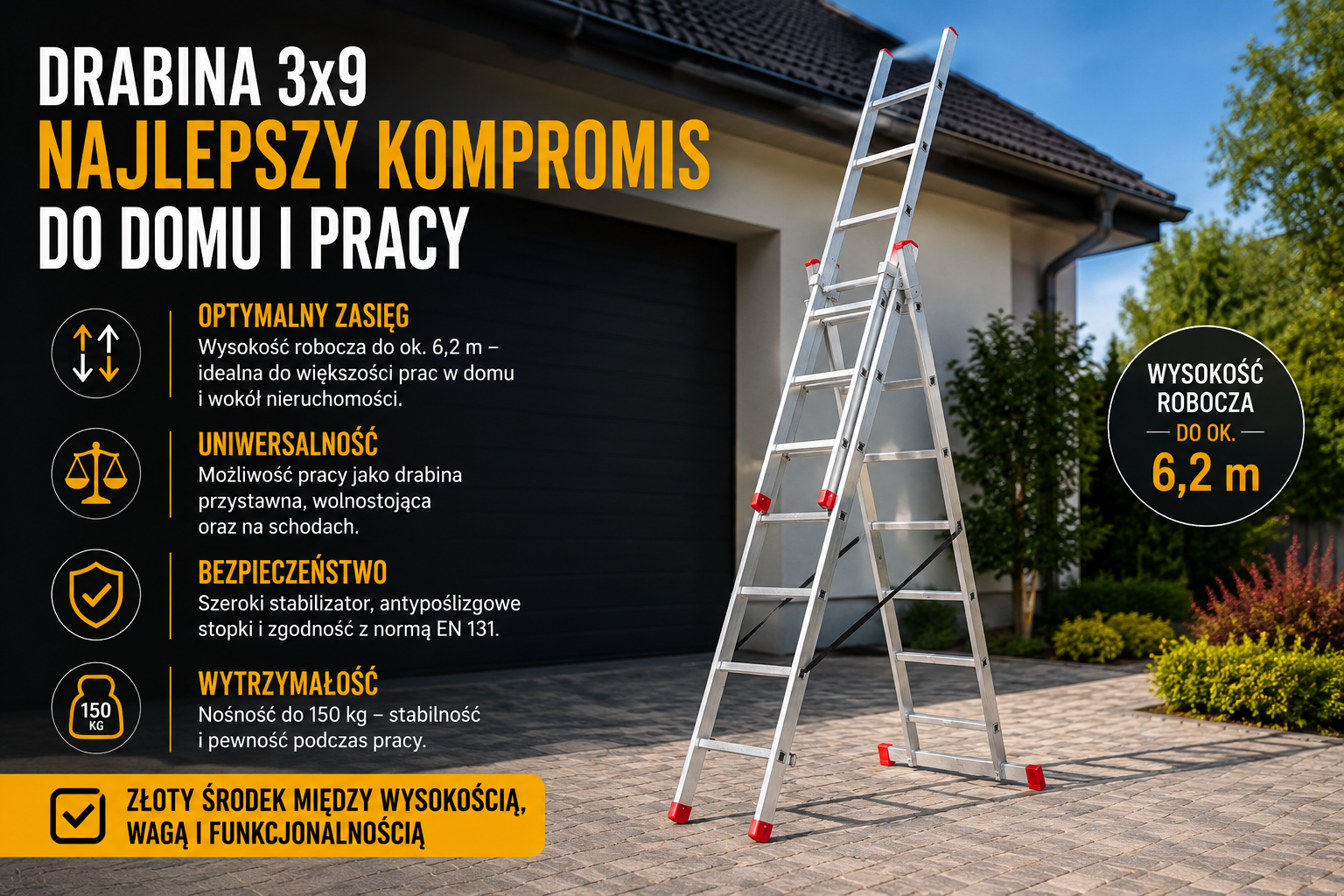 Drabina aluminiowa 3x9 jako uniwersalny wybór do domu, remontów i pracy na wysokości