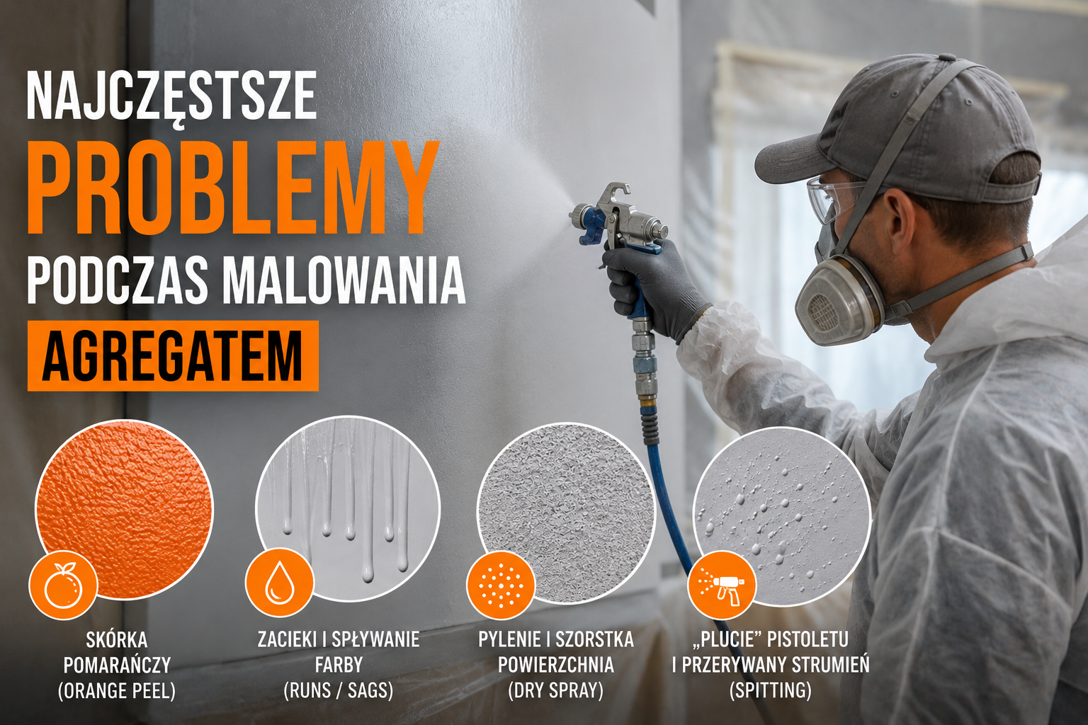 Najczęstsze problemy podczas malowania agregatem natryskowym airless – skórka pomarańczy, zacieki, pylenie i plucie pistoletu