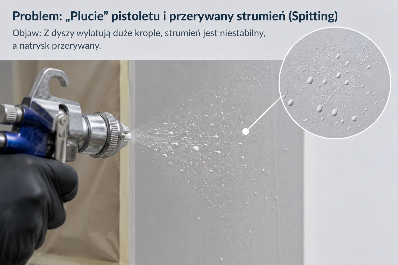 Plucie pistoletu malarskiego i przerywany strumień farby – problem z natryskiem agregatem airless
